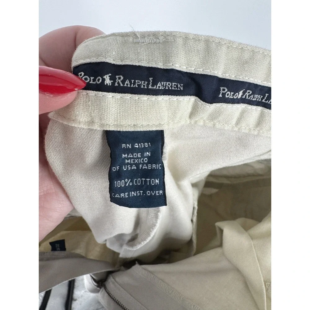 Polo Ralph Lauren Andrew Pants Mens Size 35x32 Khaki Vintage Baggy Pleated Chino